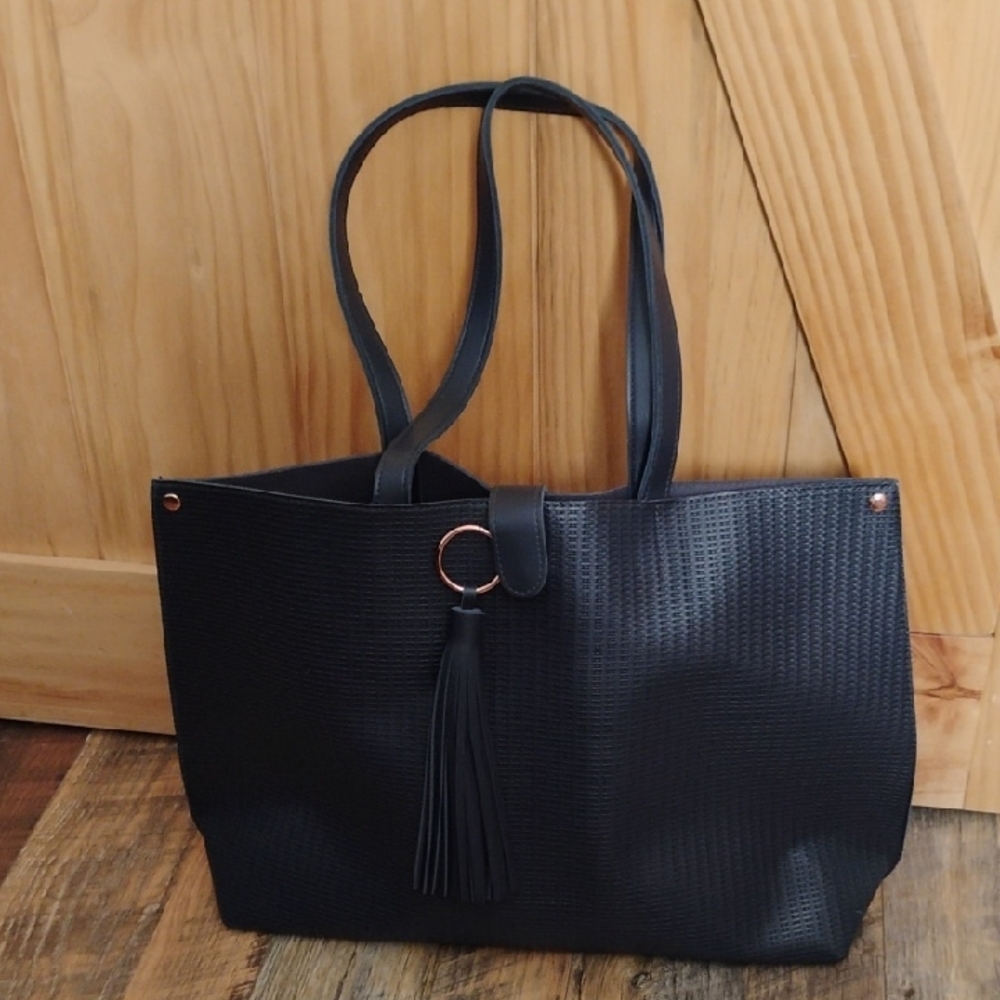 Navy Blue Tote Bag with Textured Finish